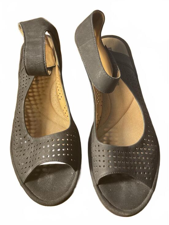 Clarks Shoes - Clarks Cushion Wedge Sandals Womens 12 Black Ankle Suede